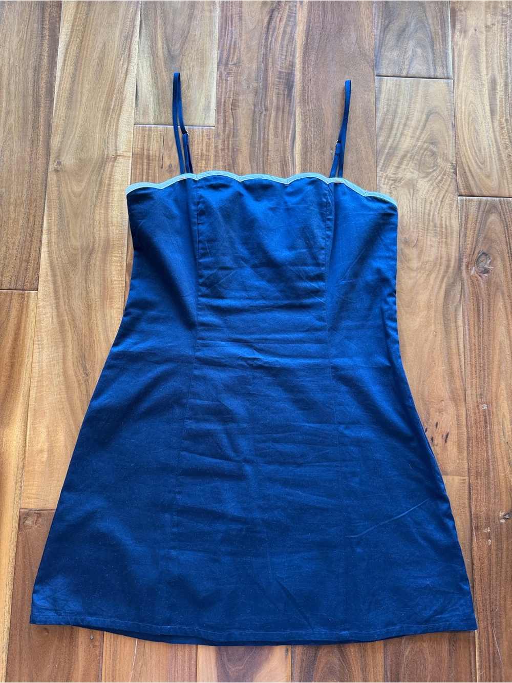 French Connection Navy Mini Dress with Contrast Scallop Trim 100% cotton - Picture 4 of 11